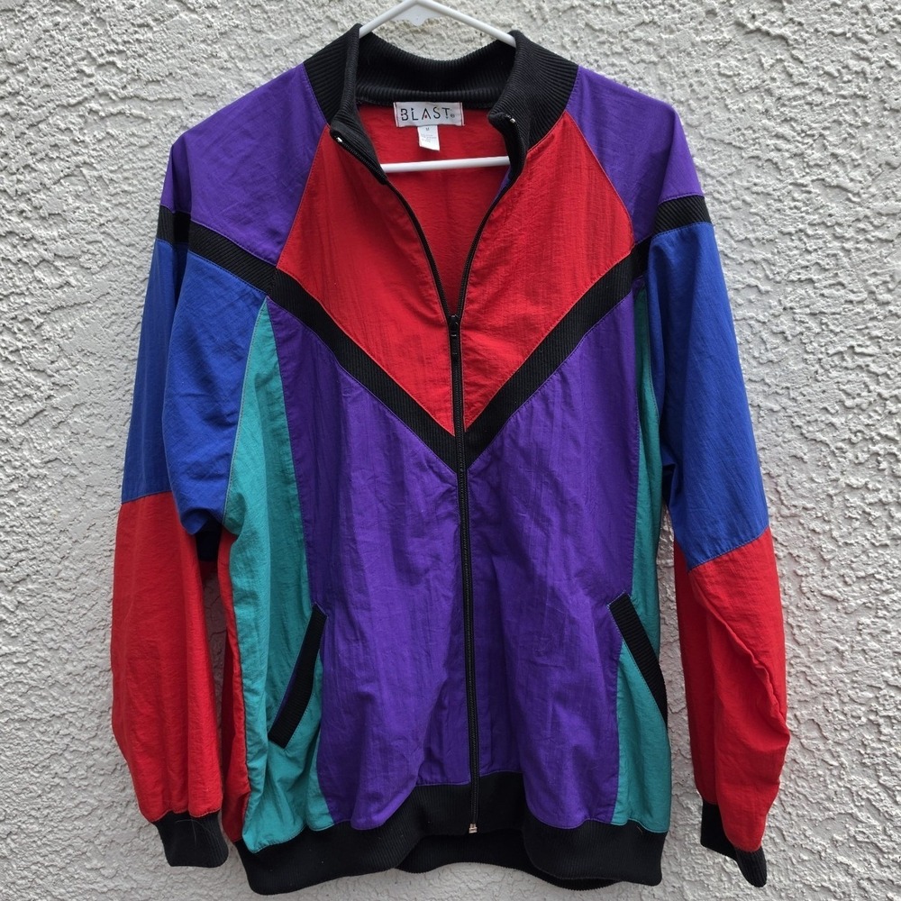 Vintage Blast 80s Color Block Windbreaker Jacket